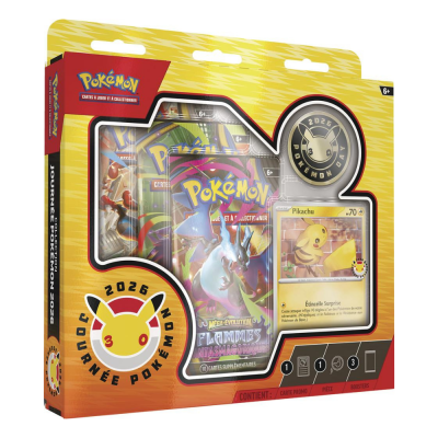 Coffret Pokémon Day 2026 Pikachu FR avec carte promo anniversaire et boosters Pokémon