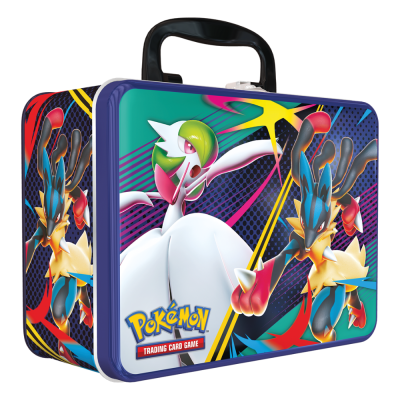 Coffre aux Trésors Pokémon 2025 FR avec 6 boosters, cartes promo Tarsal Kirlia Riolu et accessoires collector