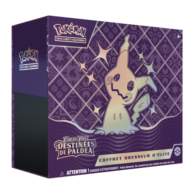 ETB Pokémon EV4.5 Destinées de Paldea FR avec 9 boosters et carte promo Mimiqui chromatique