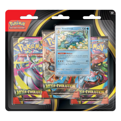 Tripack Pokémon ME1 Méga Évolution FR avec 3 boosters et carte promo exclusive
